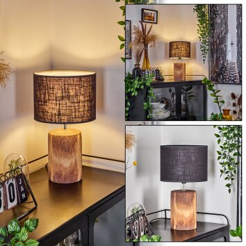 Korhola Lámpara de mesa Marrón, Cromo, Color madera, 1 luz