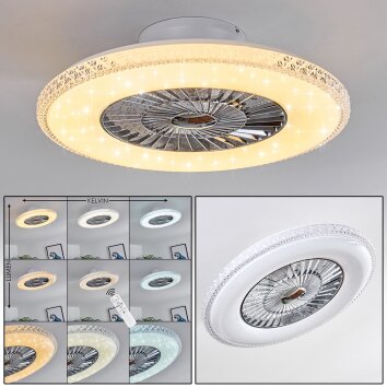Piacenza Ventilador de techo LED Cromo, Blanca, 1 luz, Mando a distancia