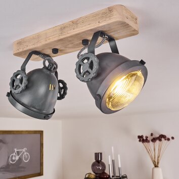 Herford Lámpara de Techo Gris, Madera clara, 2 luces