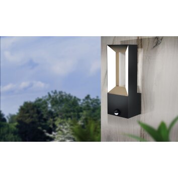 Eglo RIFORANO Aplique para exterior LED Negro, 2 luces, Sensor de movimiento