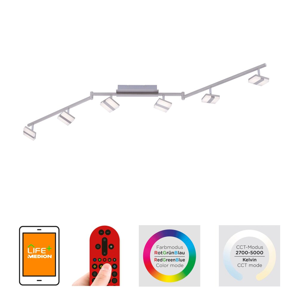 Leuchten-Direkt SABI Lámpara de Techo LED Níquel-mate, 6 luces, Mando a distancia, Cambia de color main product photo