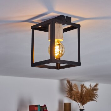 Turiza Lámpara de Techo Madera oscura, Negro, 1 luz