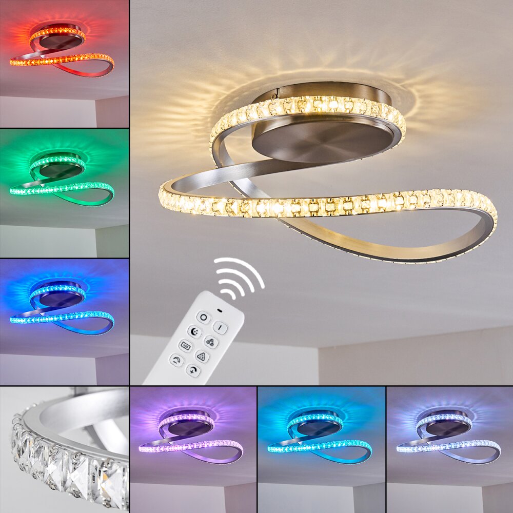 Saginaw Lámpara de Techo LED Níquel-mate, 1 luz, Mando a distancia, Cambia de color main product photo