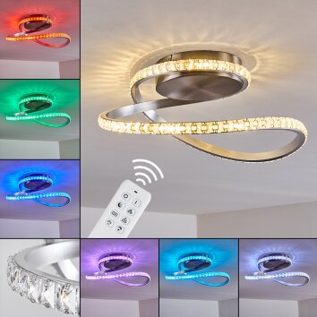 Saginaw Lámpara de Techo LED Níquel-mate, 1 luz, Mando a distancia, Cambia de color