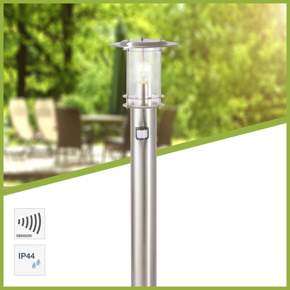 Brilliant York Poste de Jardín Plata, 1 luz, Sensor de movimiento main product photo