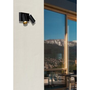 Lucide TAYLOR Aplique para exterior Negro, 2 luces, Sensor de movimiento