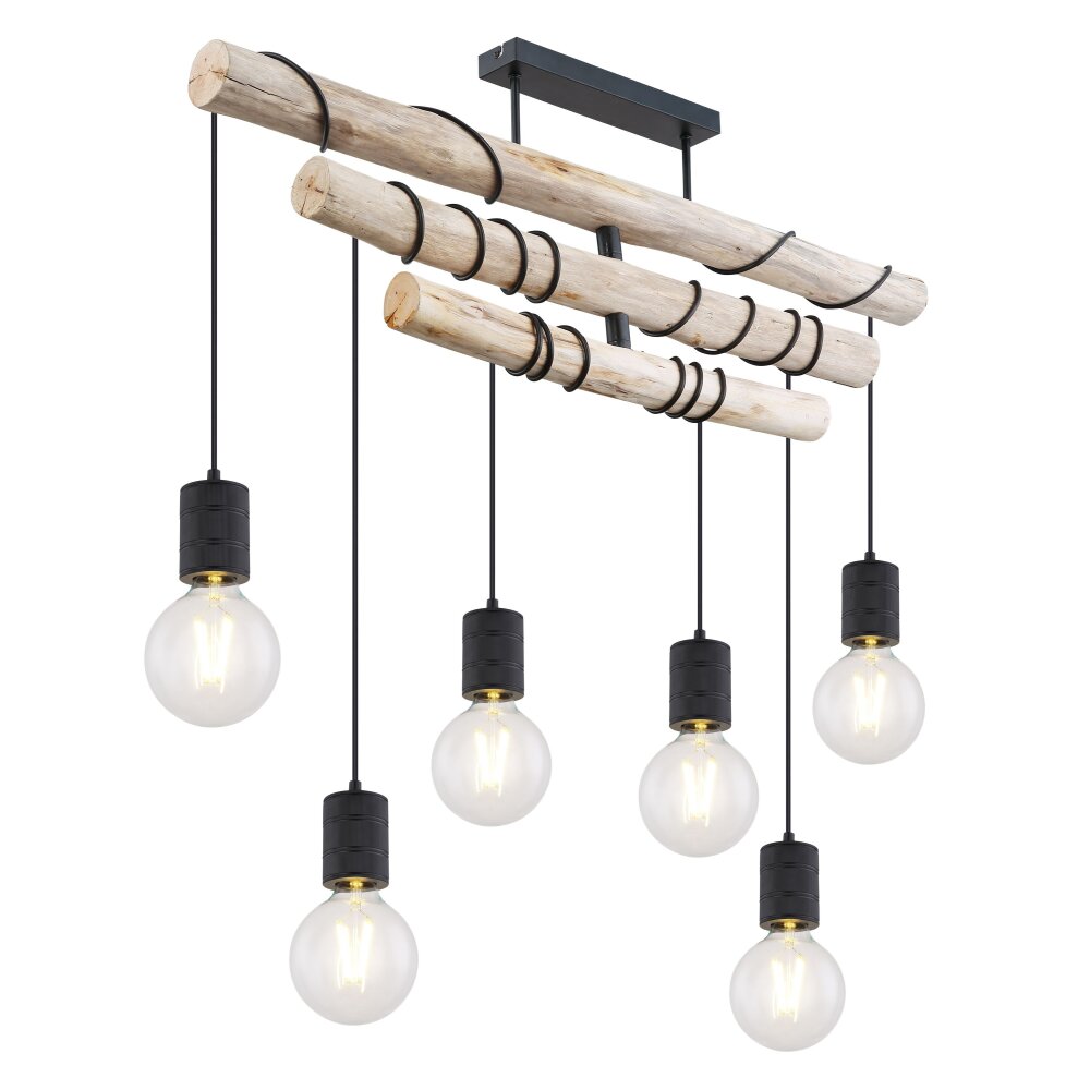 Globo HERMINE Lámpara de Techo Madera clara, Negro, 6 luces main product photo