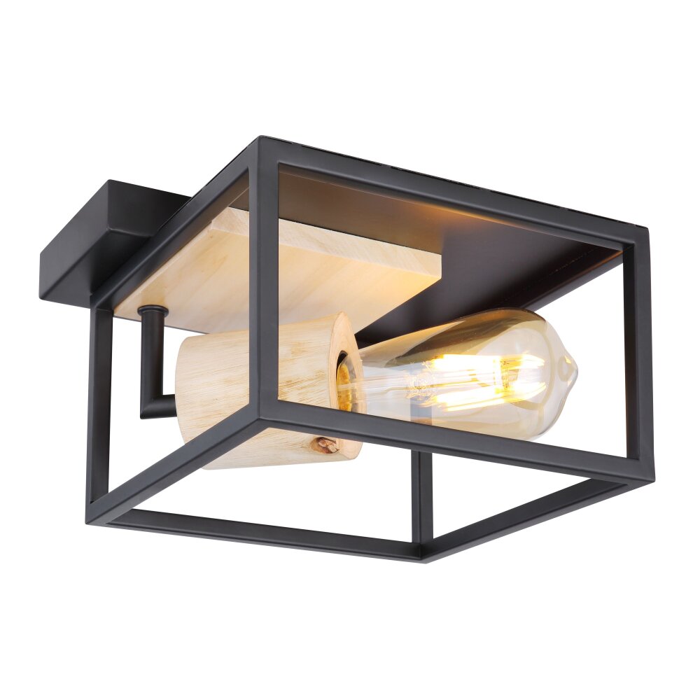Globo HAGAR Lámpara de Techo Madera clara, Negro, 1 luz main product photo