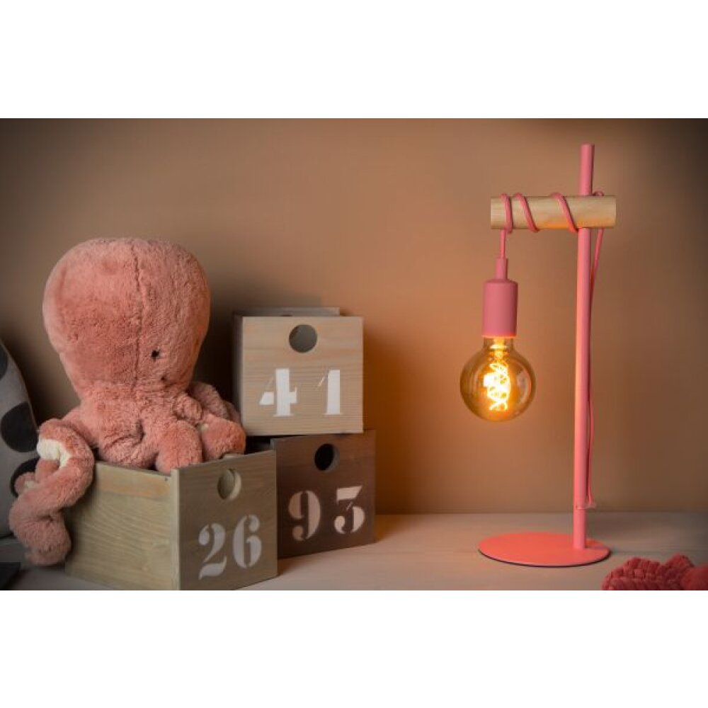 Lucide Pola Lámpara de mesa Madera oscura, Rosa, 1 luz main product photo