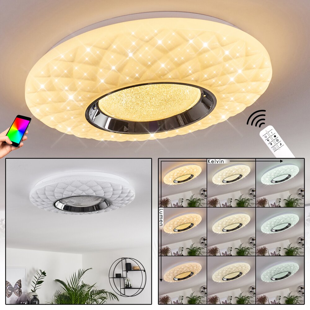 Roseto Lámpara de Techo LED Cromo, Transparente, claro, Blanca, 1 luz, Mando a distancia main product photo