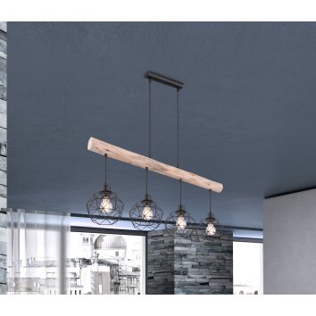 Globo THEODOR Lámpara Colgante Madera clara, Negro, 4 luces