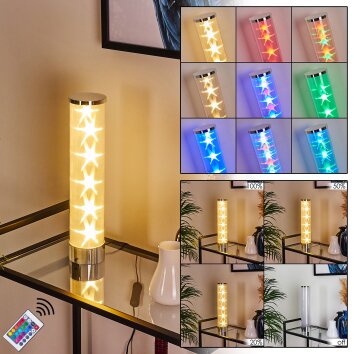 Hatara Lámpara de mesa LED Cromo, 1 luz, Mando a distancia, Cambia de color