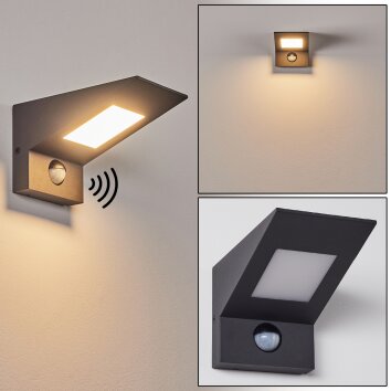 Matlava Aplique para exterior LED Antracita, Blanca, 1 luz, Sensor de movimiento