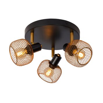 Lucide MAREN Lámpara de Techo dorado, Latón, Negro, 3 luces