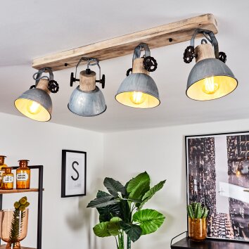 Orny Lámpara de Techo Madera clara, Plata, 4 luces