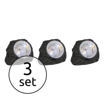 Globo SOLAR Piedras para jardín LED Gris, 3 luces