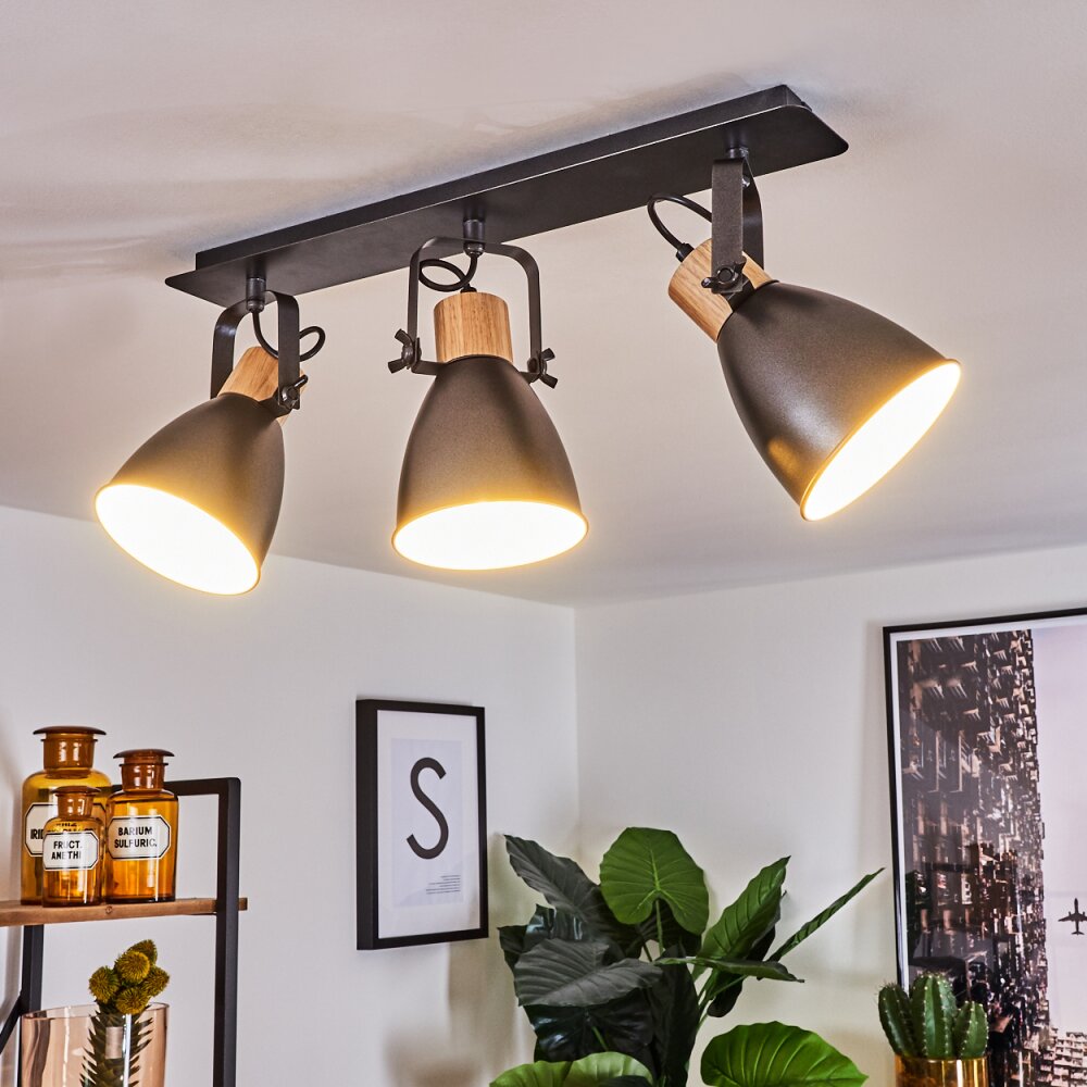 Elm Lámpara de Techo Antracita, Madera clara, 3 luces main product photo