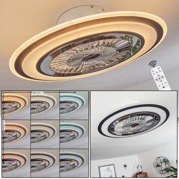 Terradura Ventilador de techo LED Cromo, Negro, Blanca, 1 luz, Mando a distancia