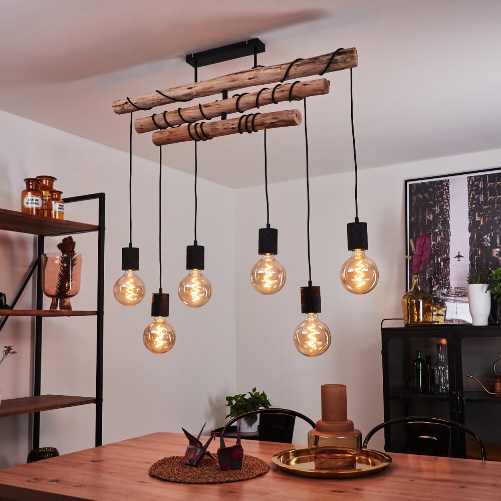 Ajaccio Lámpara de Techo Madera clara, Negro, 6 luces main product photo