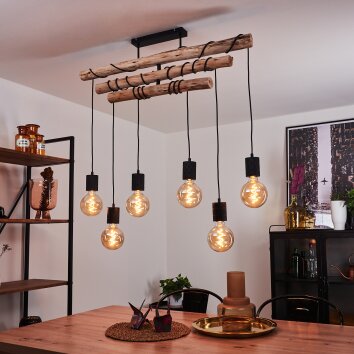 Ajaccio Lámpara de Techo Madera clara, Negro, 6 luces