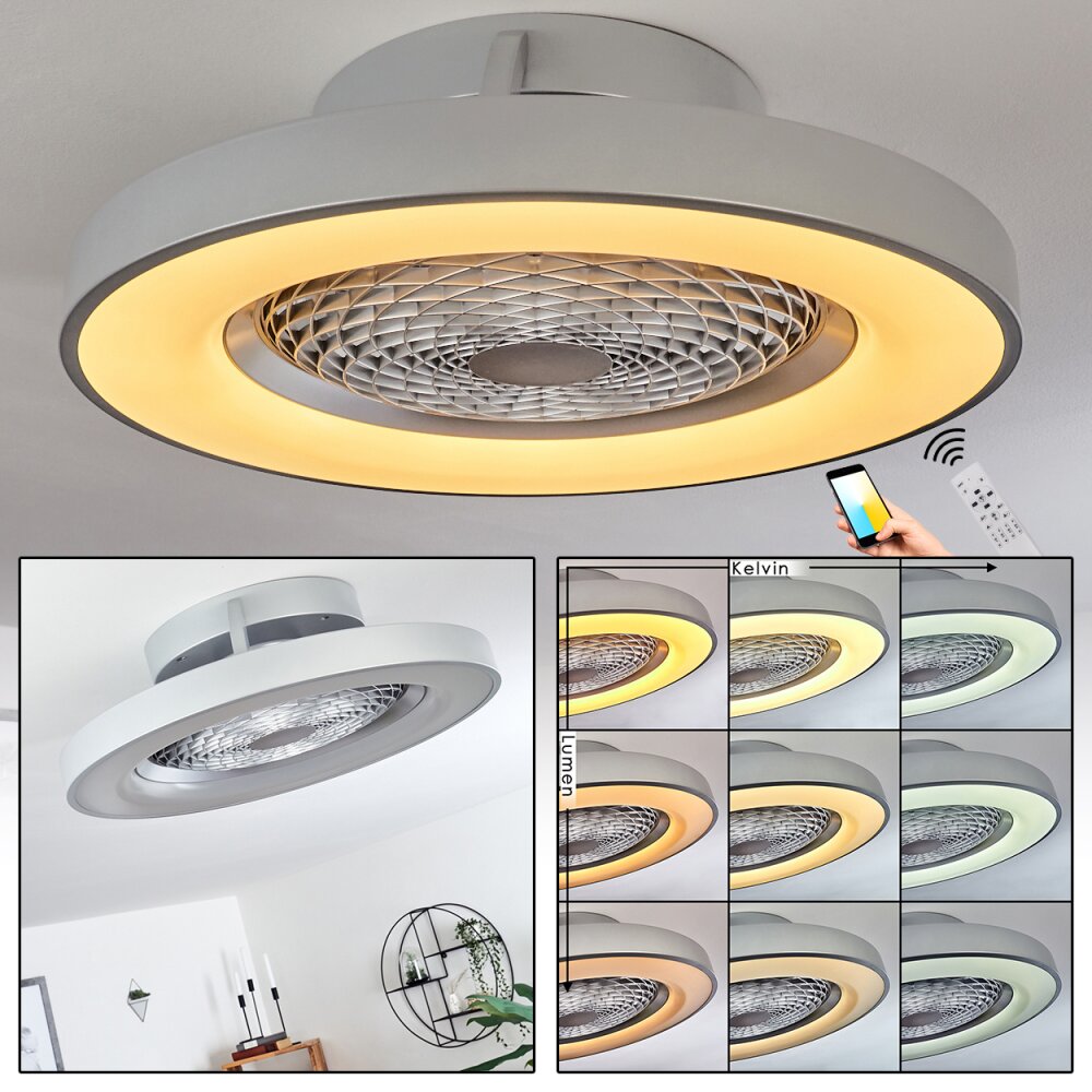 Penon Ventilador de techo LED Plata, 1 luz, Mando a distancia main product photo