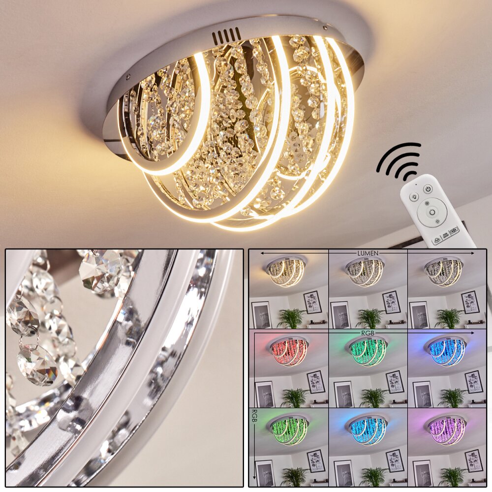 Toirano Lámpara de Techo LED Cromo, con efecto de brillo, Plata, Blanca, 2 luces, Mando a distancia, Cambia de color main product photo