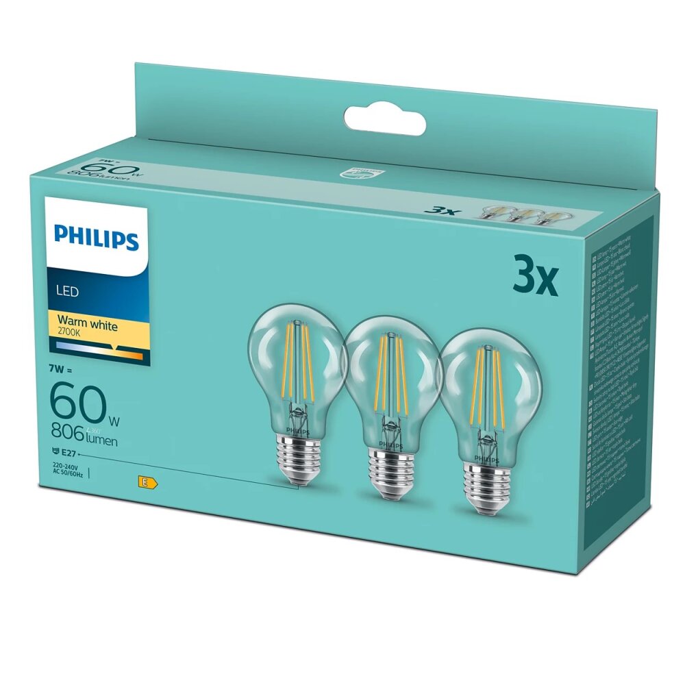 Philips 3x Set LED E27 7 Watt 2700 Kelvin 806 Lumen main product photo