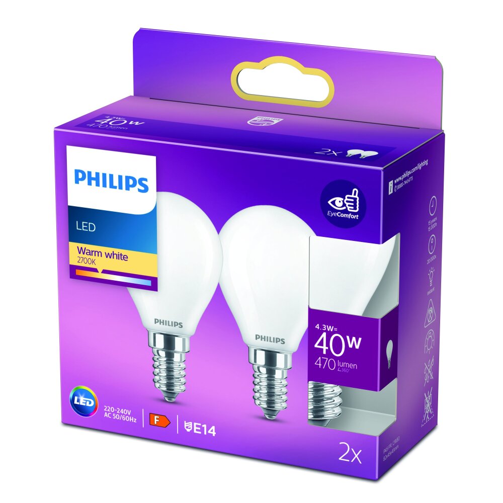 Philips 2x LED E14 4,3 Watt 2700 Kelvin 470 Lumen main product photo