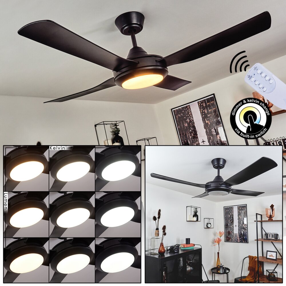 Tjerne Ventilador de techo LED Negro, 1 luz, Mando a distancia main product photo