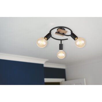 Globo MARTHA Lámpara de Techo Madera clara, Negro, 3 luces