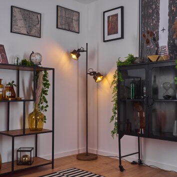 Pehefito Lámpara de Pie Gris, Madera oscura, Negro, 2 luces Pehefito Lámpara de Pie Gris, Madera oscura, Negro, 2 luces