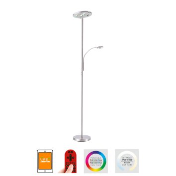 Leuchten-Direkt LOLAsmart-ROCCO Lámpara de Pie LED Acero bruñido, 1 luz, Mando a distancia