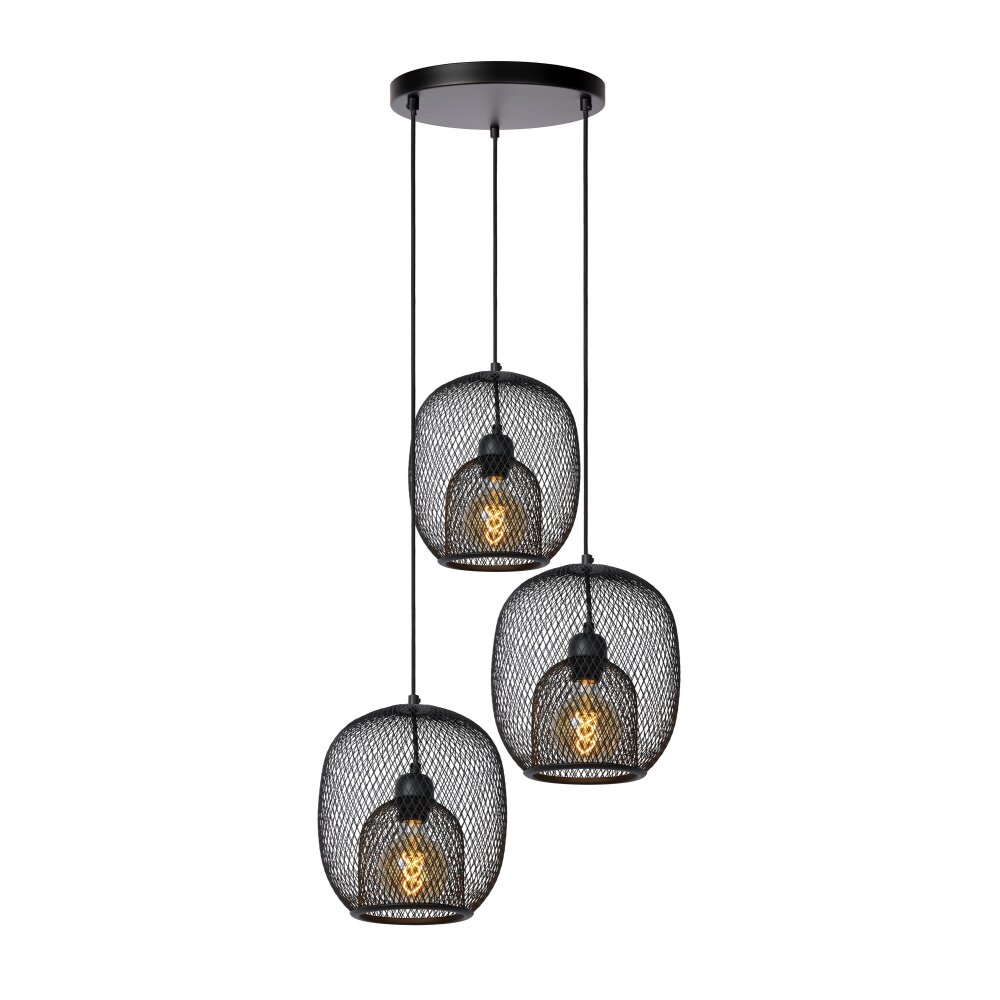 Lucide JERREL Lámpara Colgante Negro, 3 luces main product photo