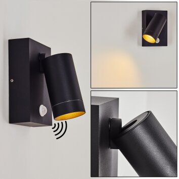 Hakamken Aplique para exterior Negro, 1 luz, Sensor de movimiento