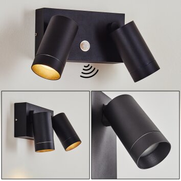 Hakamken Aplique para exterior Negro, 2 luces, Sensor de movimiento