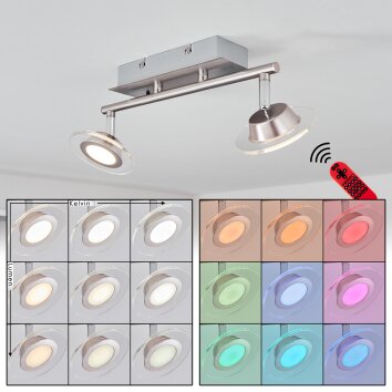 Marsen Lámpara de Techo LED Níquel-mate, 2 luces, Mando a distancia, Cambia de color