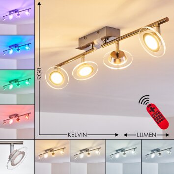 Marsen Lámpara de Techo LED Níquel-mate, 4 luces, Mando a distancia, Cambia de color