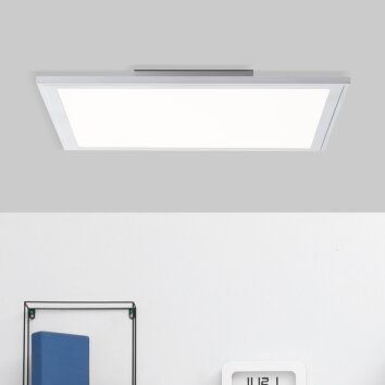 Brilliant Flat Lámpara de Techo LED Plata, 1 luz, Mando a distancia