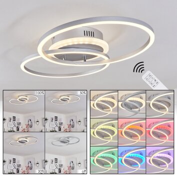 Lithgow Lámpara de Techo LED Plata, 2 luces, Mando a distancia, Cambia de color