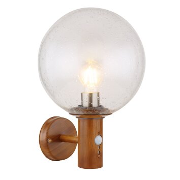 Globo OSSY Aplique para exterior Acero inoxidable, Color madera, 1 luz, Sensor de movimiento