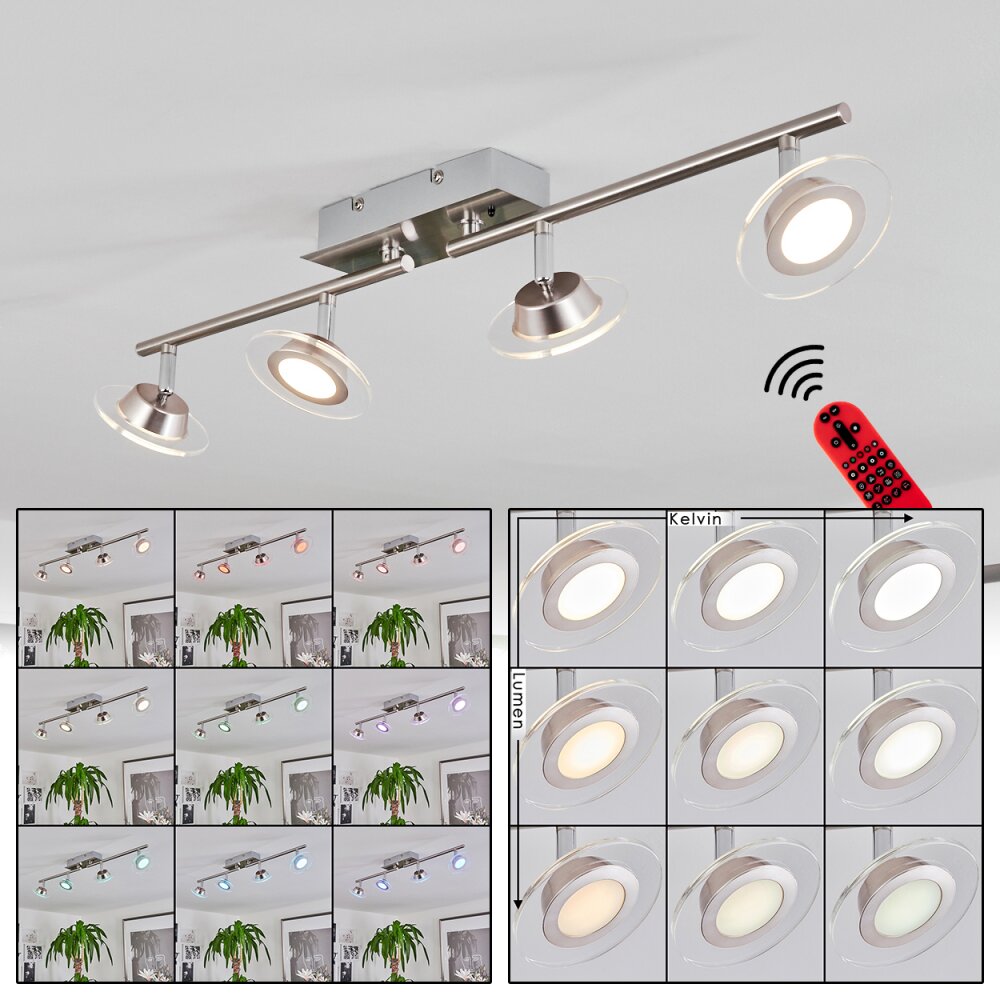 Marsen Lámpara de Techo LED Cromo, Níquel-mate, 4 luces, Mando a distancia, Cambia de color main product photo