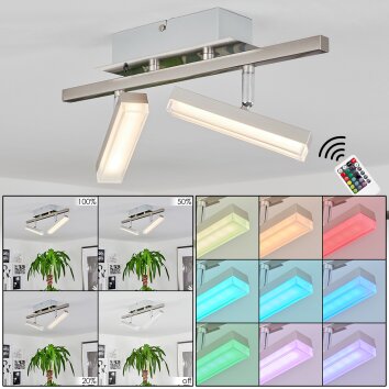 Vehkala Lámpara de Techo LED Cromo, Níquel-mate, 2 luces, Mando a distancia, Cambia de color