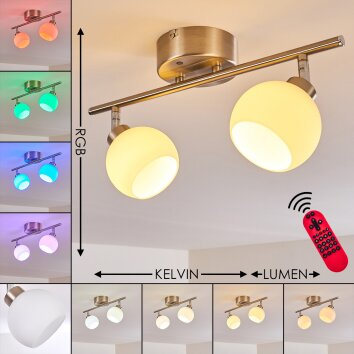 Motala Lámpara de Techo LED Níquel-mate, 2 luces, Mando a distancia, Cambia de color