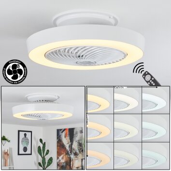 Azenha Ventilador de techo LED Blanca, 1 luz, Mando a distancia