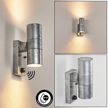 Bessiebelle Aplique para exterior Galvanizado, 2 luces, Sensor de movimiento