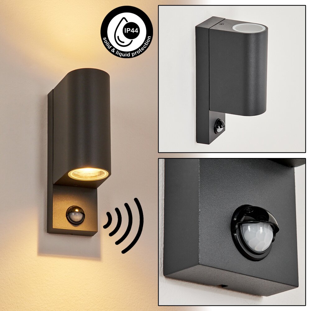 Kingstown Aplique para exterior Antracita, Transparente, claro, 2 luces, Sensor de movimiento main product photo