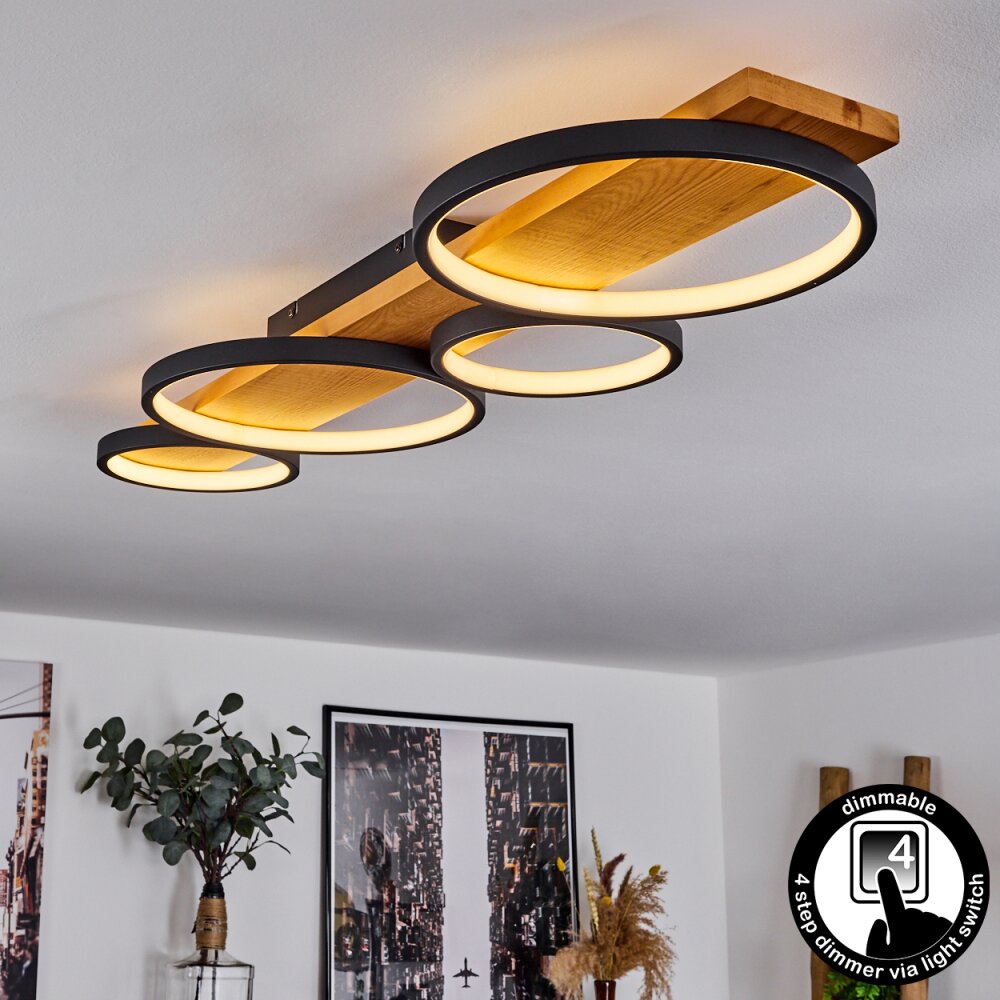 Rodekro Lámpara de Techo LED Madera clara, Negro, 1 luz