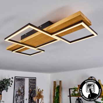 Pompu Lámpara de Techo LED Madera clara, Negro, 1 luz