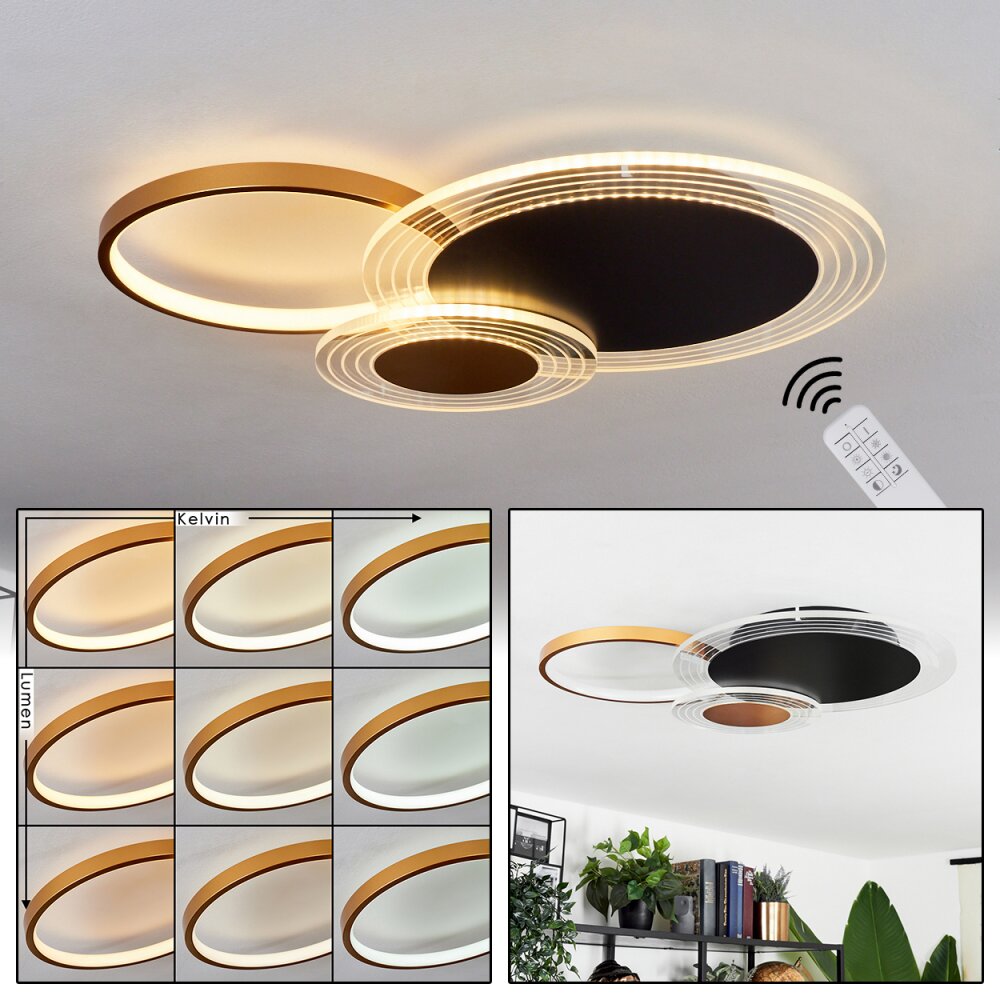 Ipinco Lámpara de Techo LED dorado, Negro, Transparente, claro, 1 luz, Mando a distancia main product photo