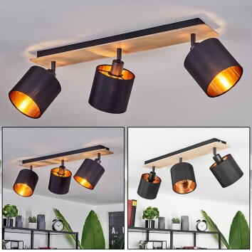 Alsen Lámpara de Techo Madera clara, Negro, 3 luces